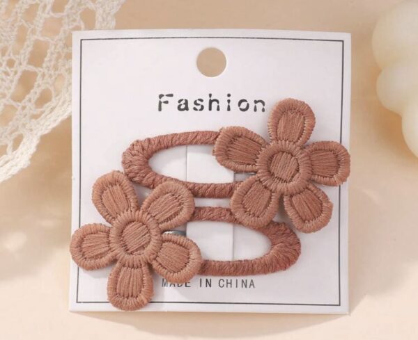 Embroidered Flower Kids Hair clips - Image 7