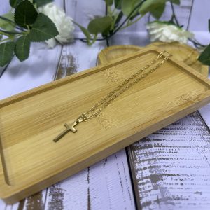 Paperclip Necklace with Cross Pendant Gold