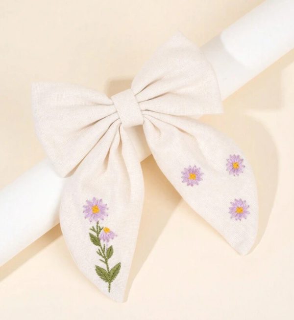 Embroided Bow Hair Clip - Image 2