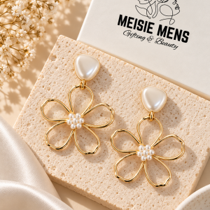 Gold Pearl Flowers Earrings