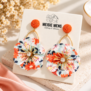Chic Raffia Orange Flower Earrings