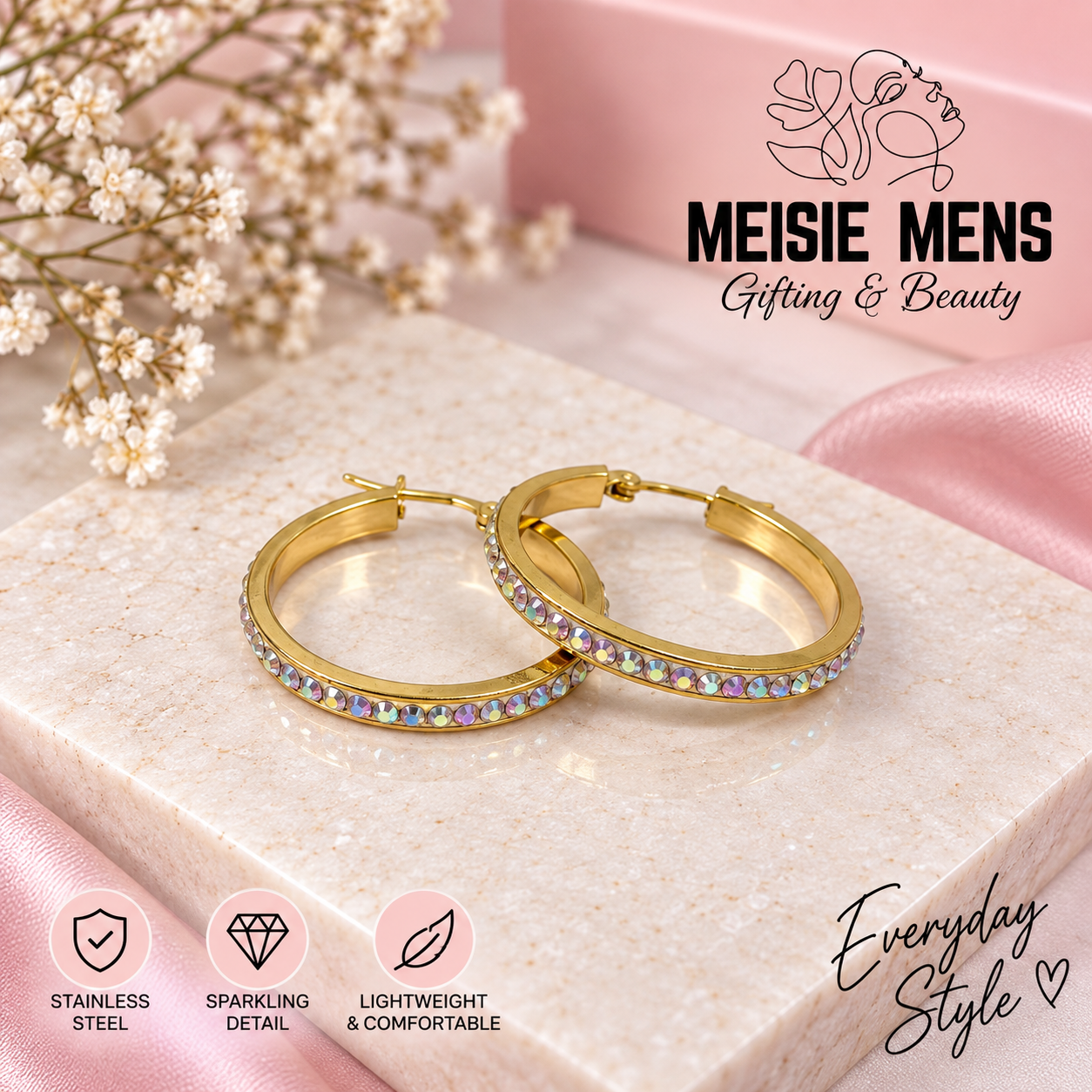 Gold Rhinestone Large Hoop Earrings