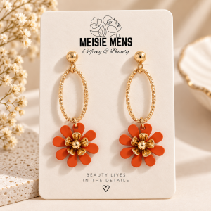 Flower Drop Earrings Orange