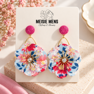 Chic Raffia Pink Flower Earrings