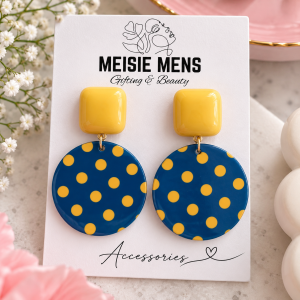 Yellow & Blue Polka Dots Earrings