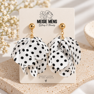 White Polka Dot Flower Drop Earrings