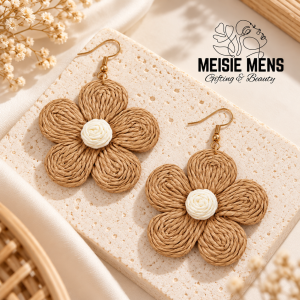 Woven Beige Flower Earrings