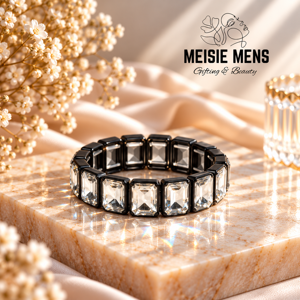 Crystal Square Bracelet L - Black