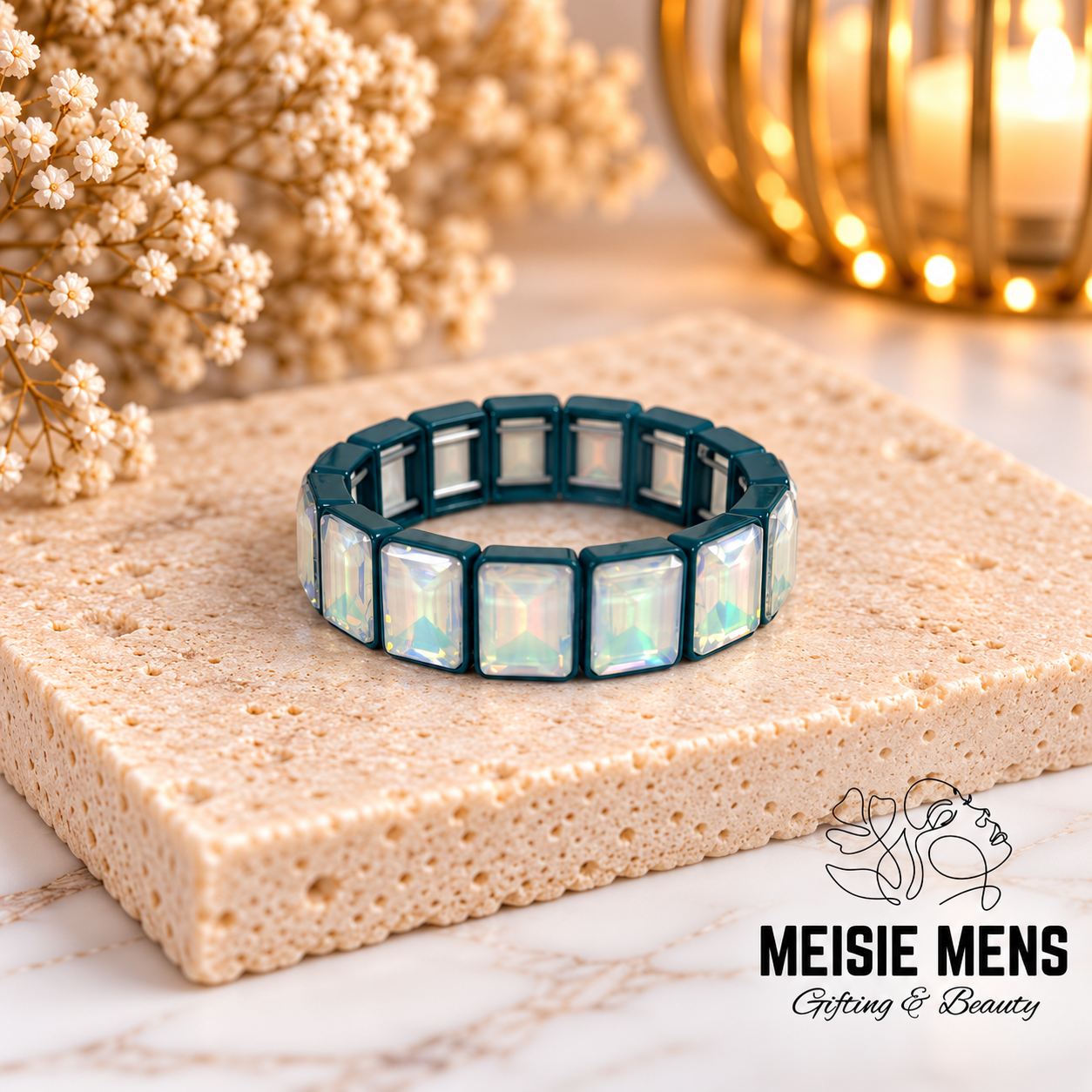 Crystal Square Bracelet L - Turquoise