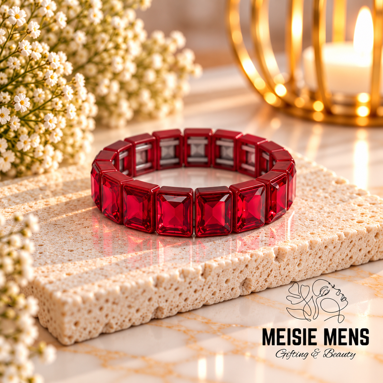 Square Crystal Bracelet - Red