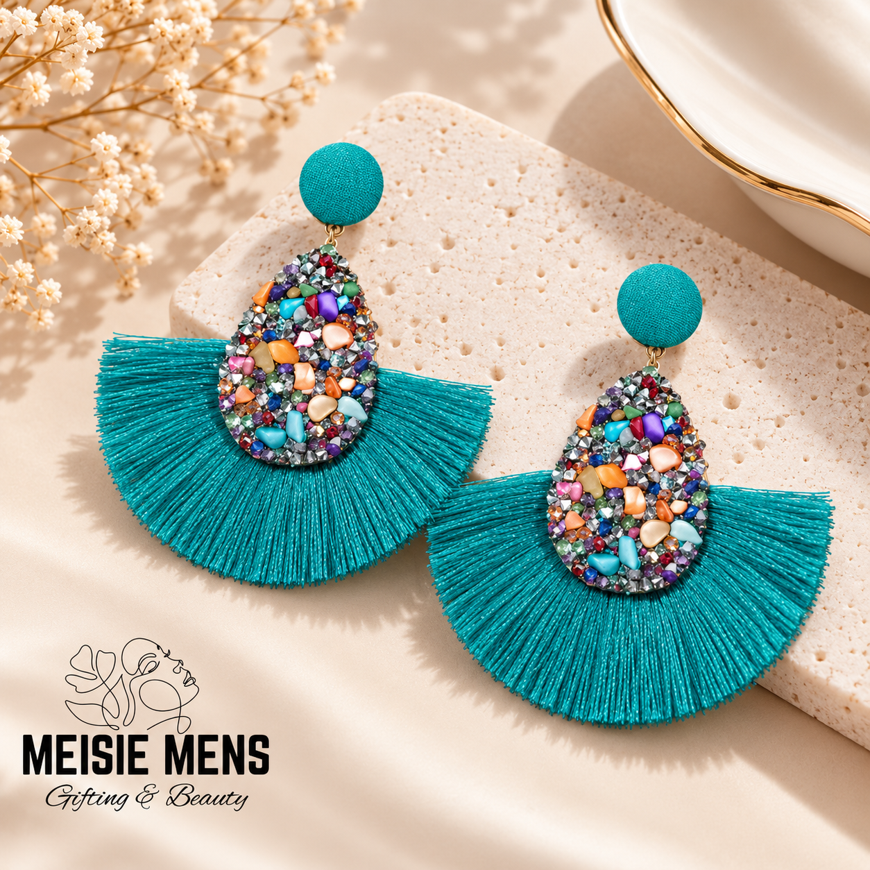 Turquoise Fiesta Tassel Earrings