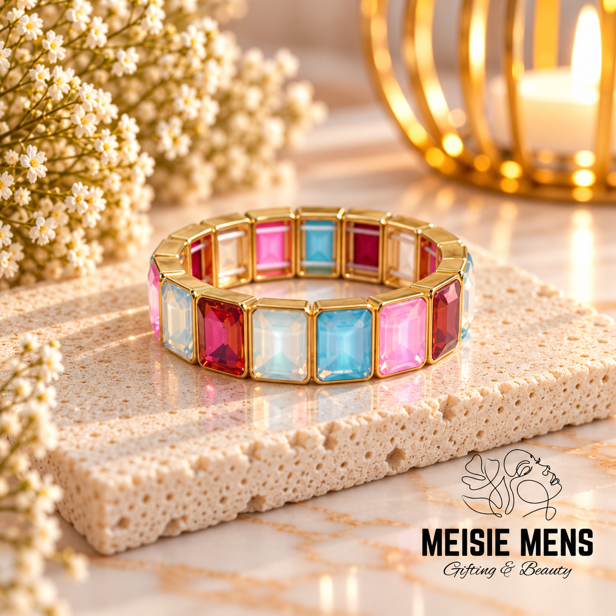 Crystal Square Bracelet L - Multi