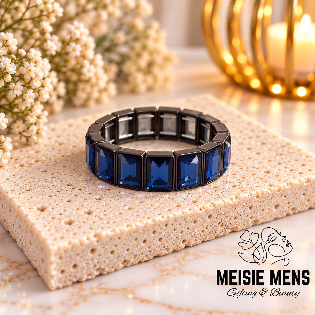 Crystal Square Bracelet L - Black Blue