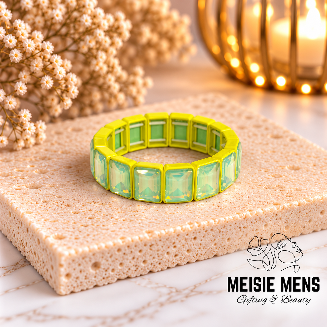 Crystal Square Bracelet L - Lime