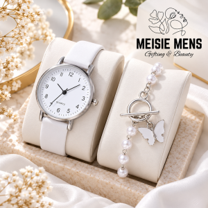 Casual Pearl Butterfly Watch Set