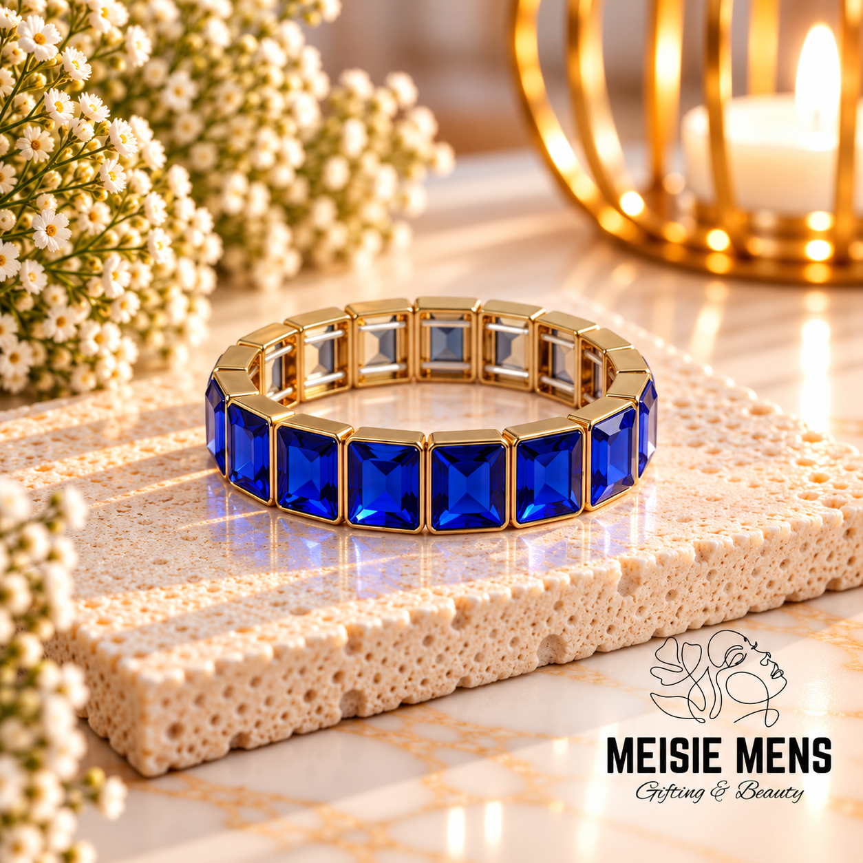 Crystal Square Bracelet - Gold Blue