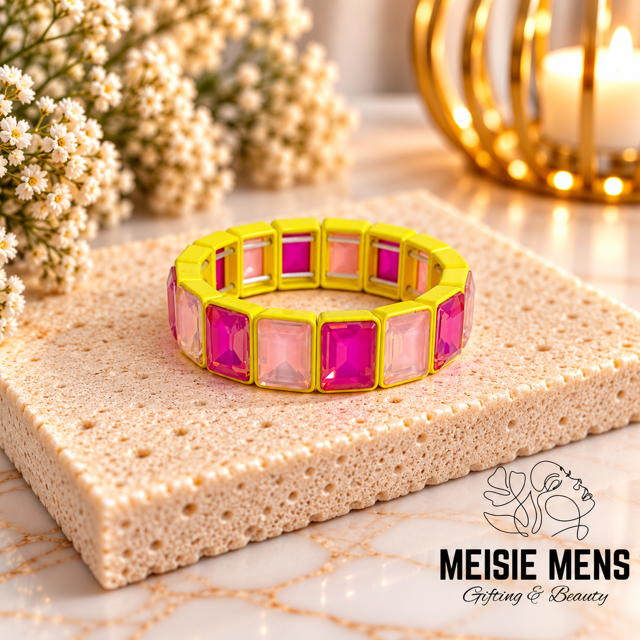 Crystal Square Bracelet L - Pink Yellow