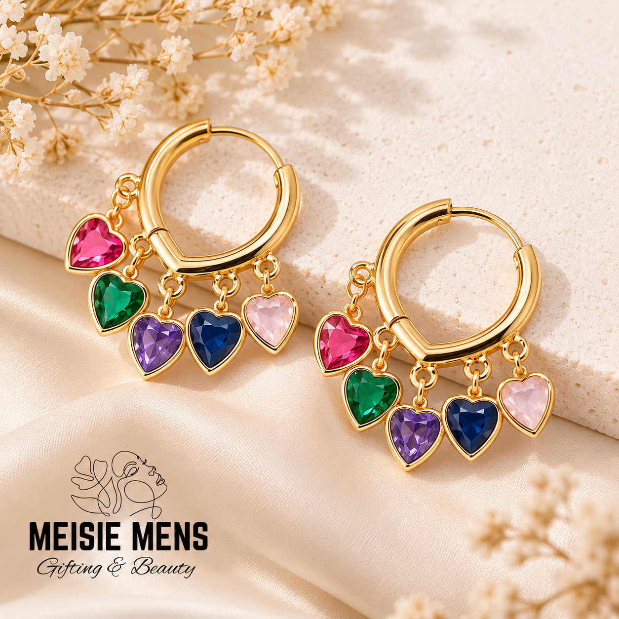 Rainbow Romance Heart Hoop Earrings